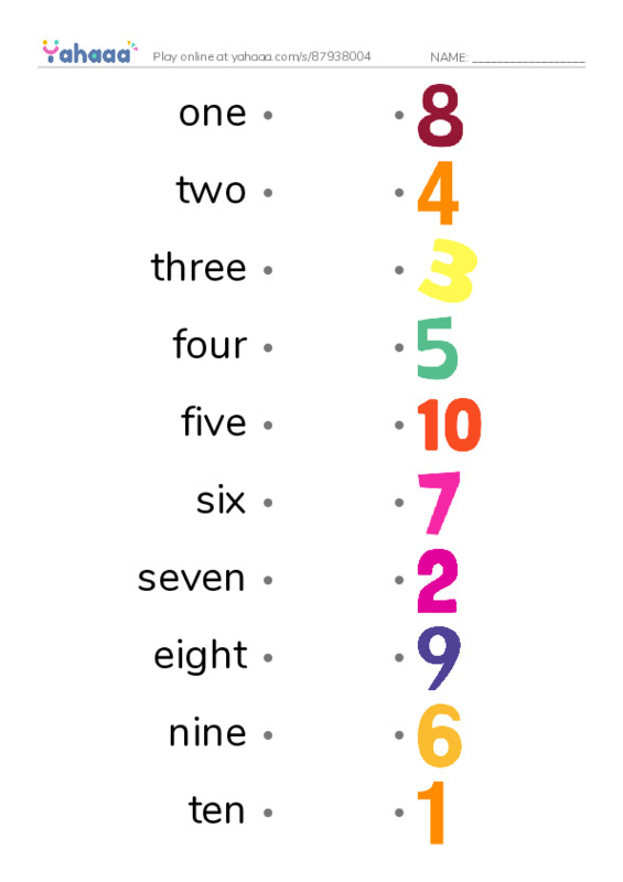 Counting PDF link match words worksheet