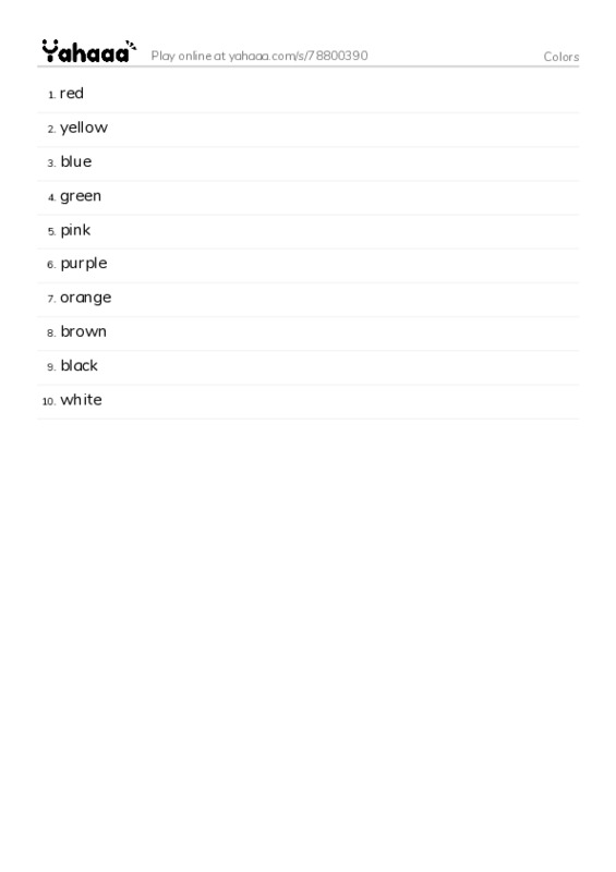 Colors PDF words glossary