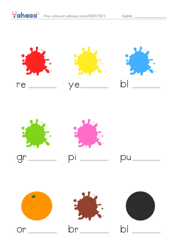 Colors PDF worksheet to fill in words gaps