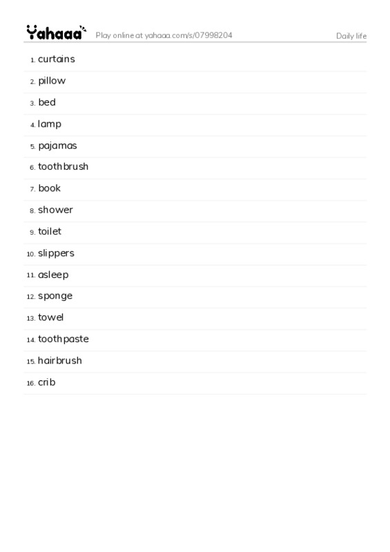 Daily life PDF words glossary