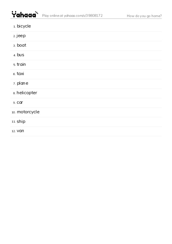 How do you go home? PDF words glossary