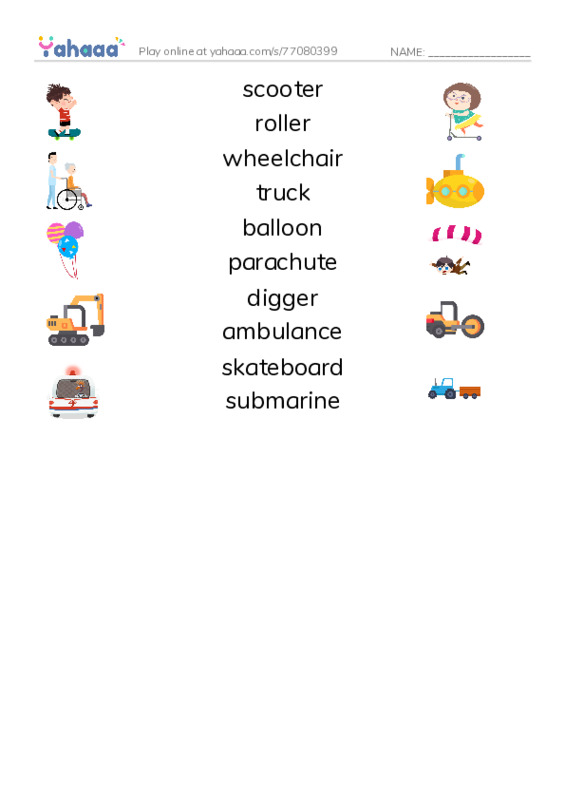 vehicles PDF three columns match words