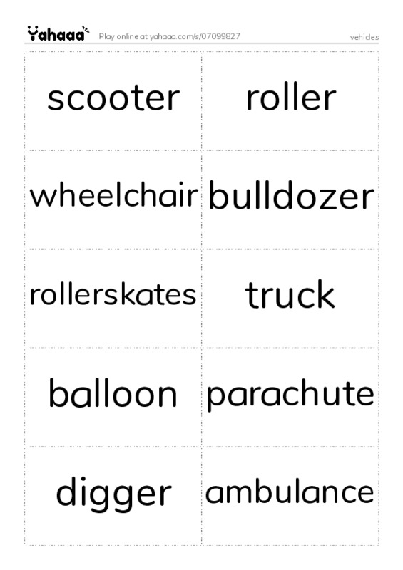 vehicles PDF two columns flashcards