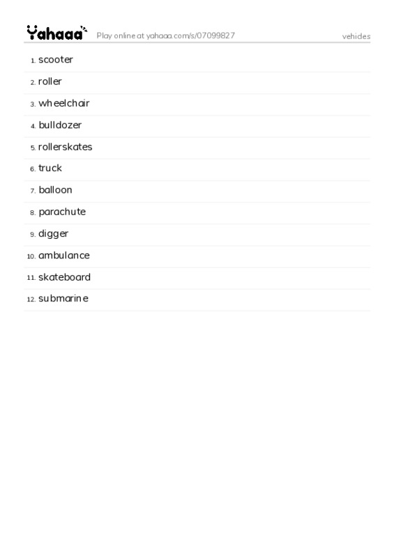 vehicles PDF words glossary