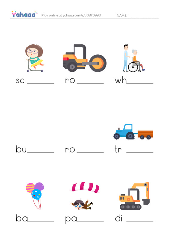 vehicles PDF worksheet to fill in words gaps
