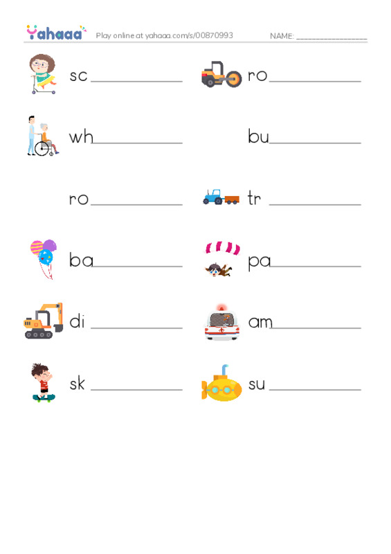 vehicles PDF worksheet writing row