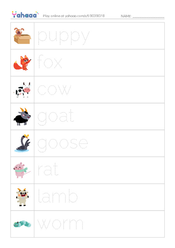 Farm animals PDF one column image words