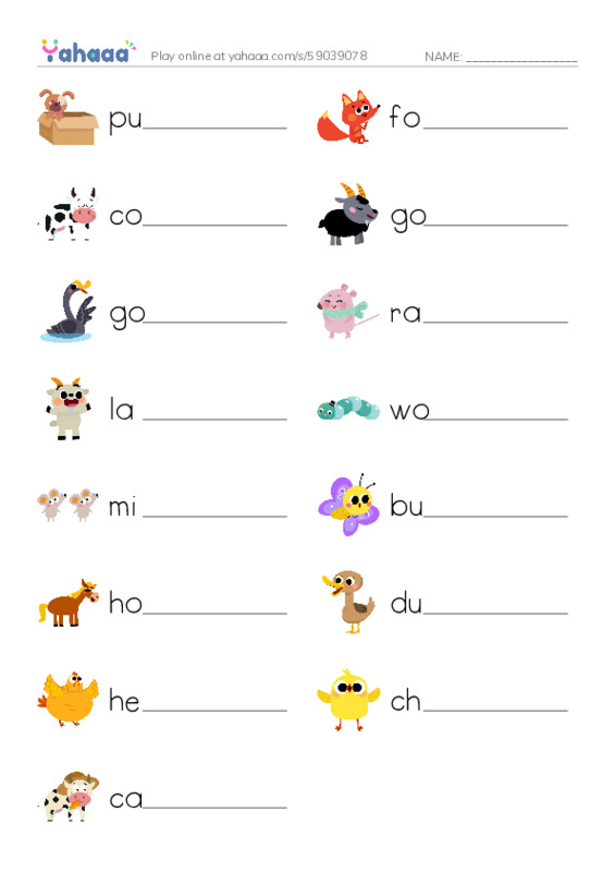 Farm animals PDF worksheet writing row