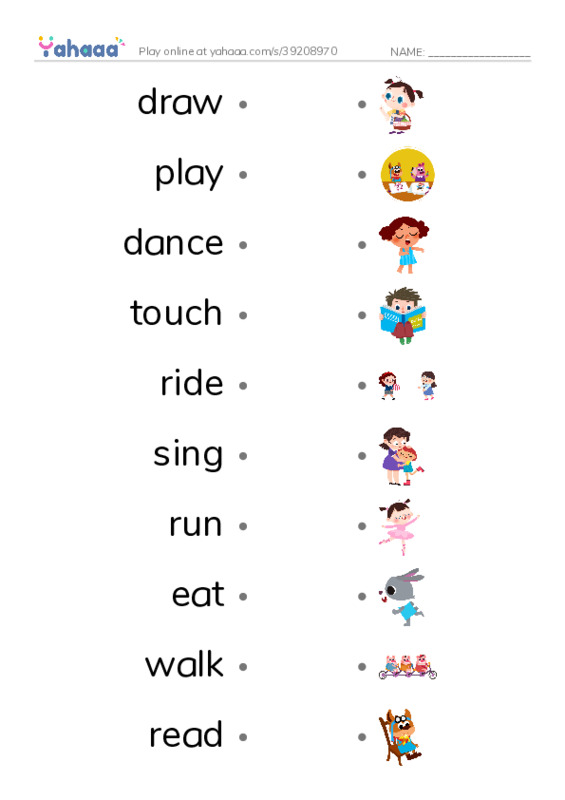 hobbies PDF link match words worksheet