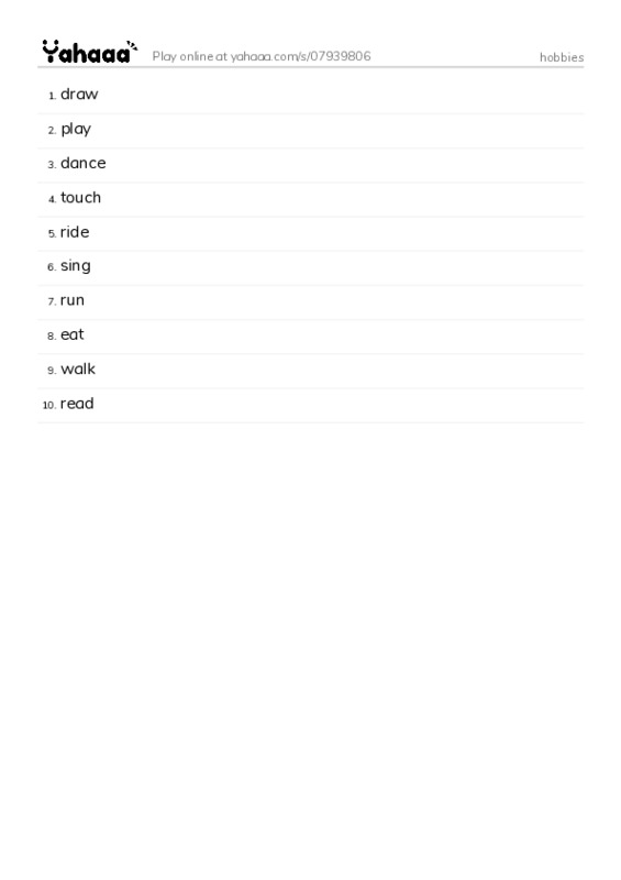 hobbies PDF words glossary