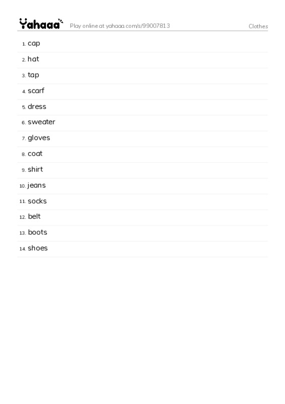 Clothes PDF words glossary