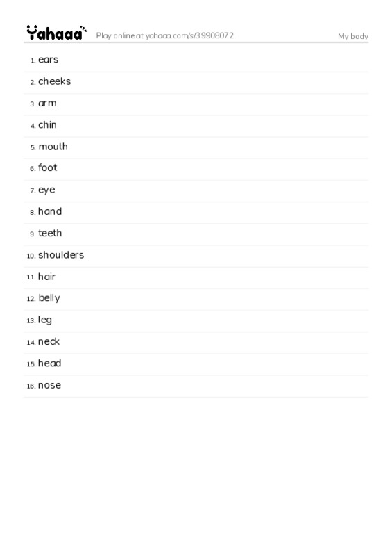 My body PDF words glossary