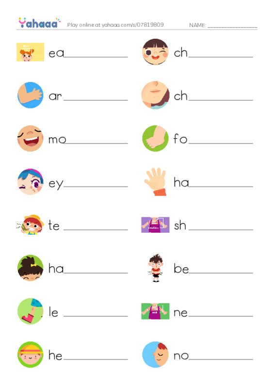 My body PDF worksheet writing row