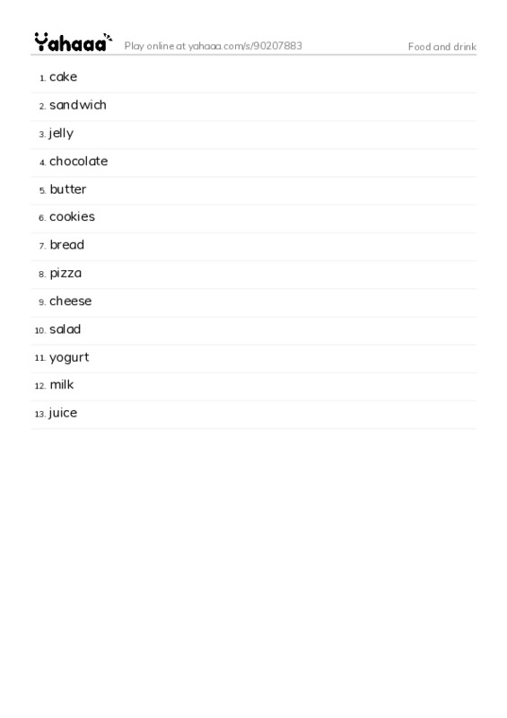 Food and drink PDF words glossary