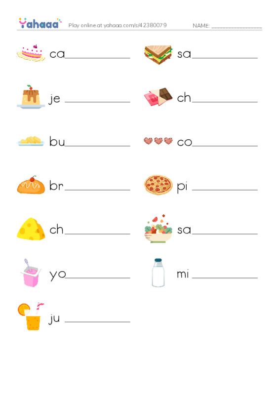 Food and drink PDF worksheet writing row