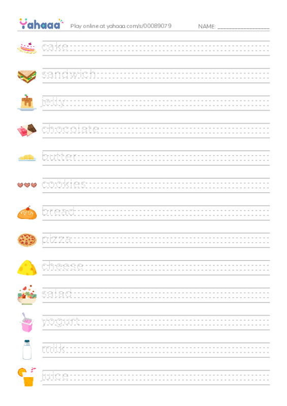 Food and drink PDF write between the lines worksheet