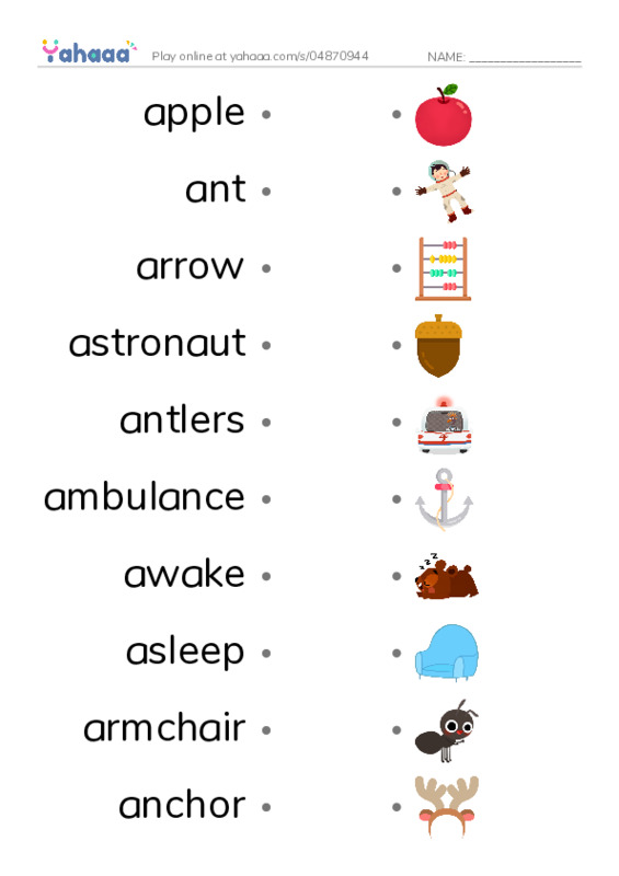 Words in A PDF link match words worksheet