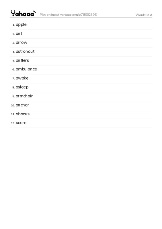 Words in A PDF words glossary