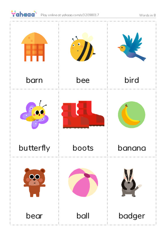 Words in B PDF flaschards with images