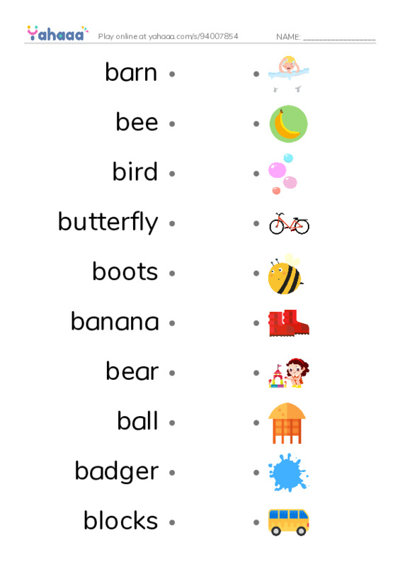 Words in B PDF link match words worksheet