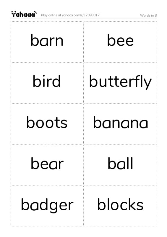 Words in B PDF two columns flashcards