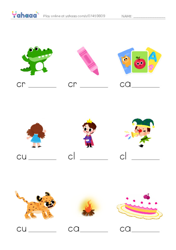 Words in C  PDF worksheet to fill in words gaps