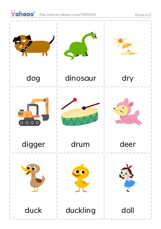 Words in D PDF flaschards with images
