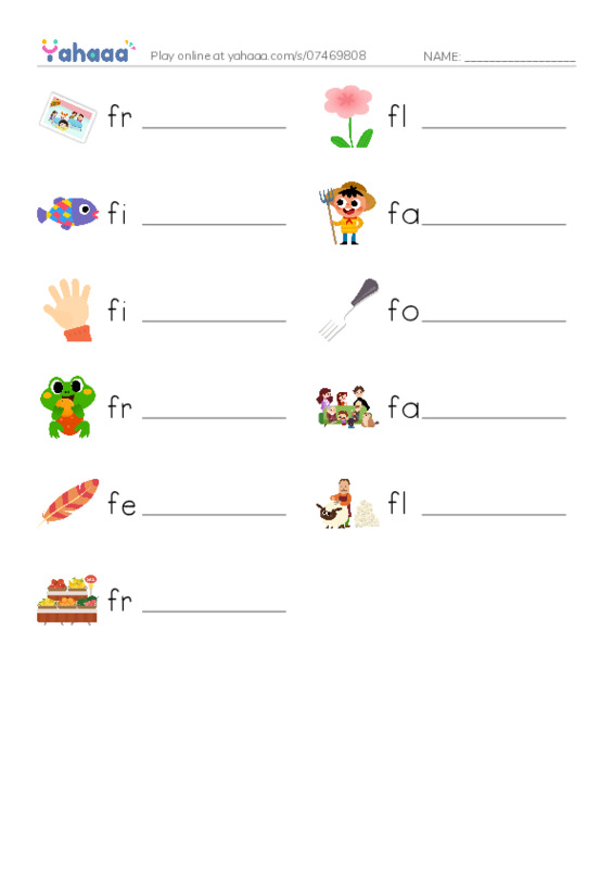 Words in F PDF worksheet writing row