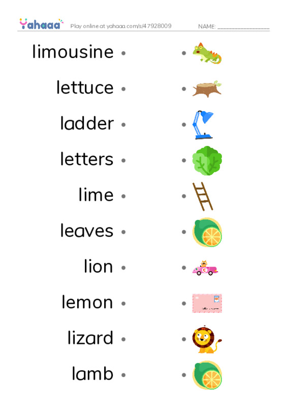 Words in L PDF link match words worksheet