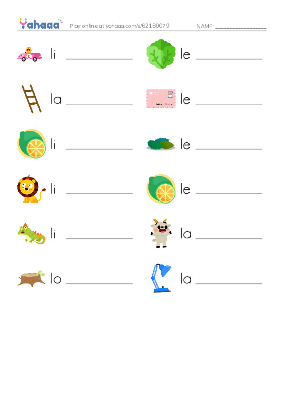 Words in L PDF worksheet writing row