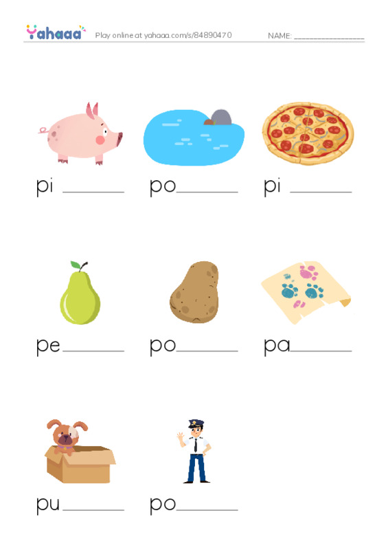 P words 1 PDF worksheet to fill in words gaps