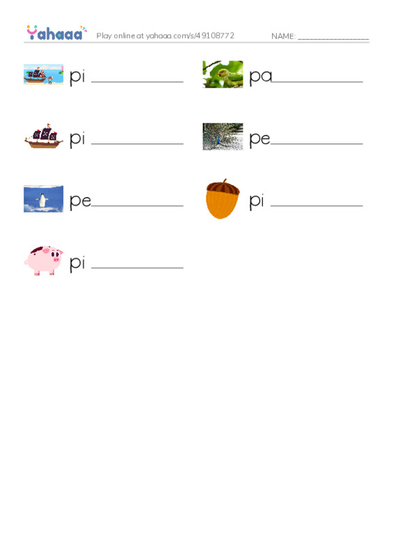 Words in P PDF worksheet writing row