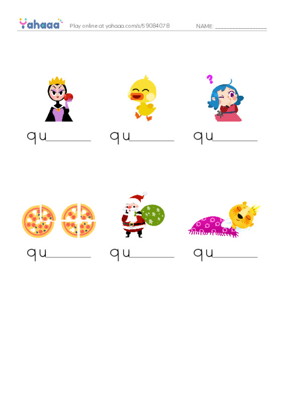 Words in Q PDF worksheet to fill in words gaps