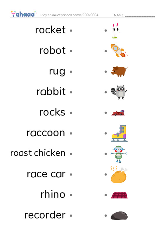 Words in R PDF link match words worksheet