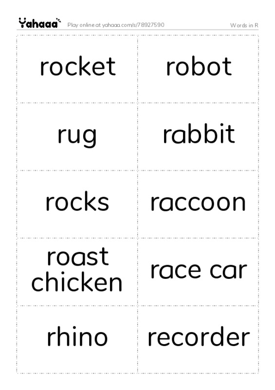 Words in R PDF two columns flashcards