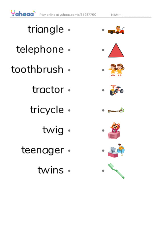 T words 2 PDF link match words worksheet
