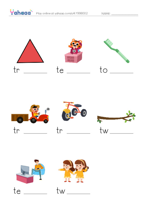T words 2 PDF worksheet to fill in words gaps