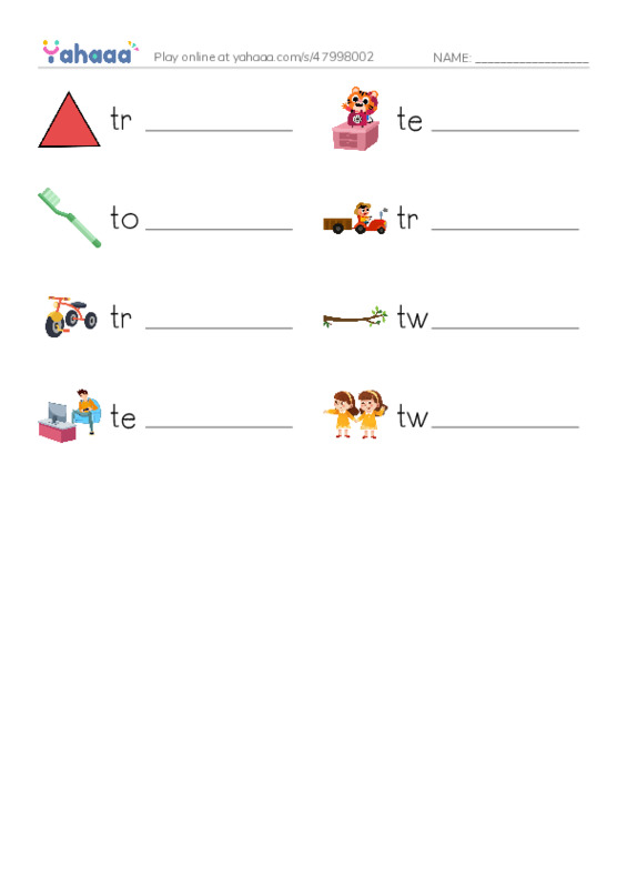 T words 2 PDF worksheet writing row