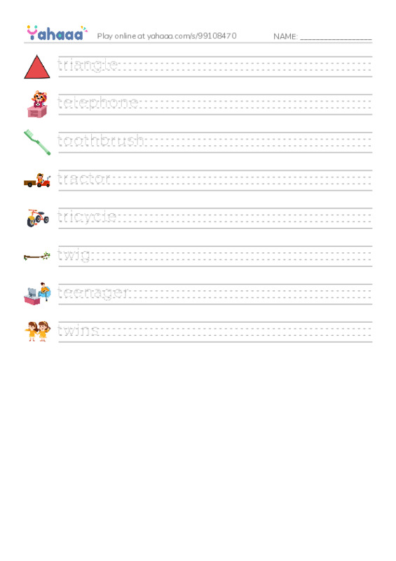 T words 2 PDF write between the lines worksheet