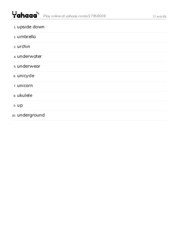 U words PDF words glossary