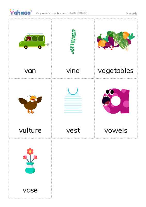 V words PDF flaschards with images