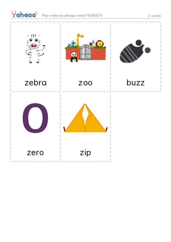 Z words PDF flaschards with images