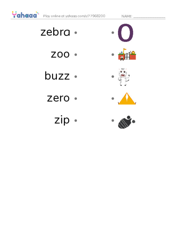Z words PDF link match words worksheet