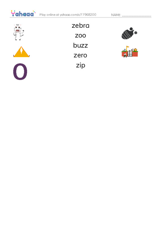 Z words PDF three columns match words