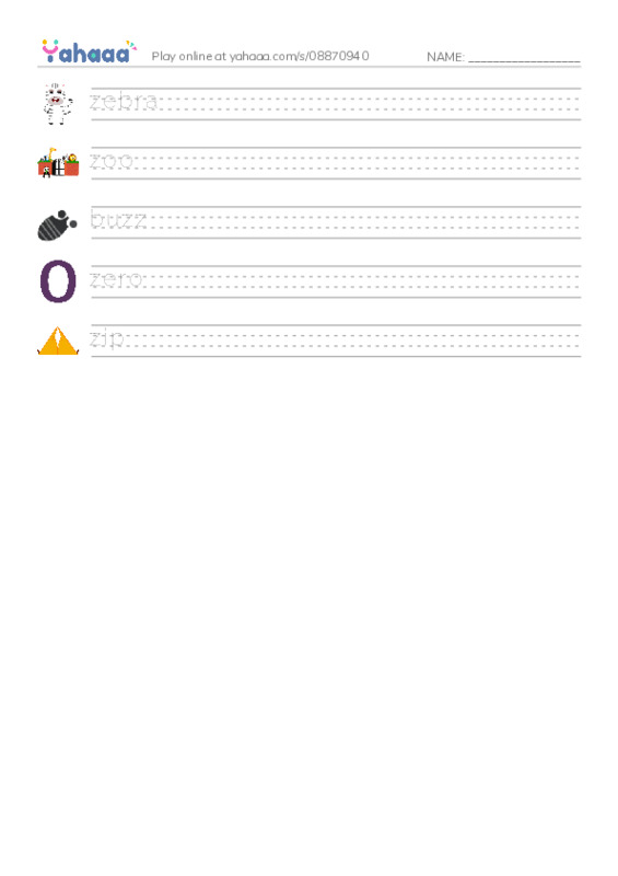 Z words PDF write between the lines worksheet