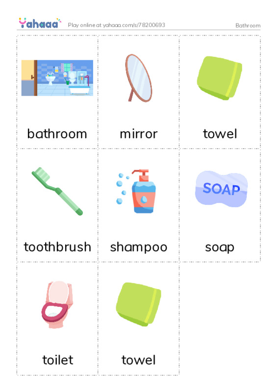 Bathroom PDF flaschards with images