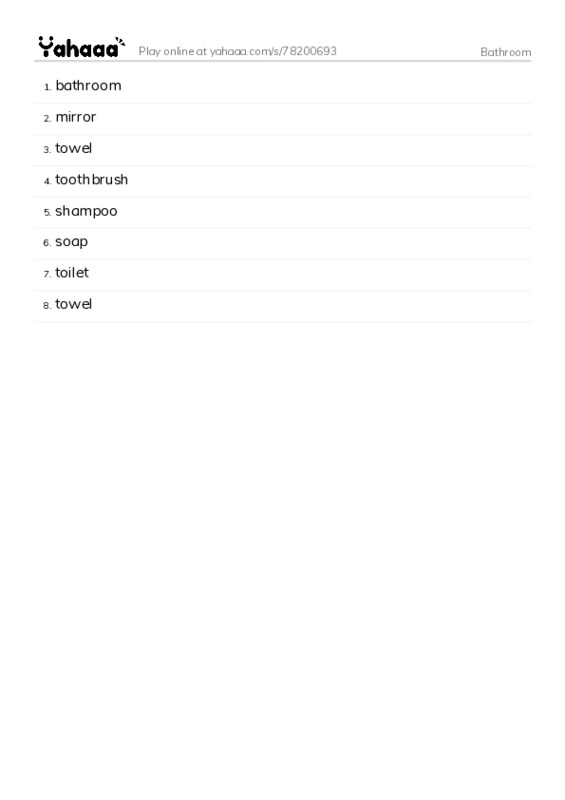 Bathroom PDF words glossary