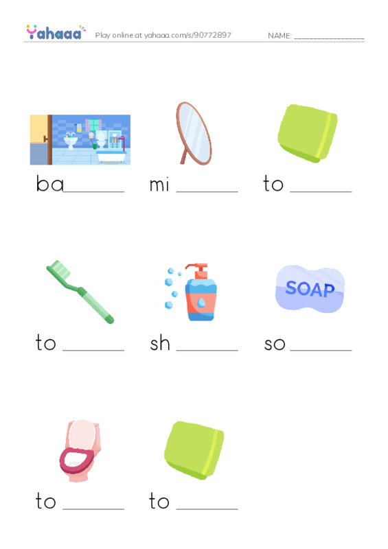 Bathroom PDF worksheet to fill in words gaps