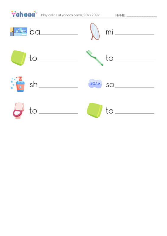 Bathroom PDF worksheet writing row