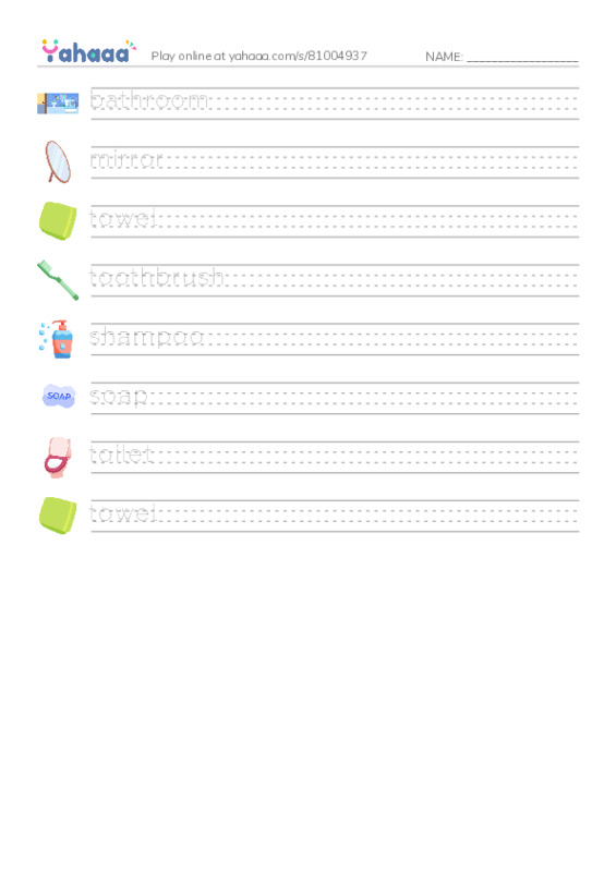 Bathroom PDF write between the lines worksheet